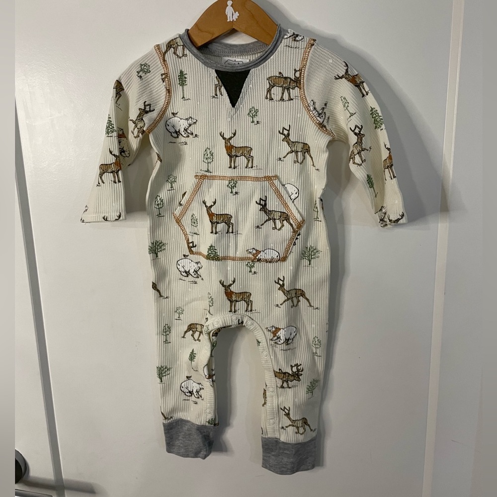 NWOT Mudpie One Piece Wilderness Print Waffle Knit Romper 6-9M